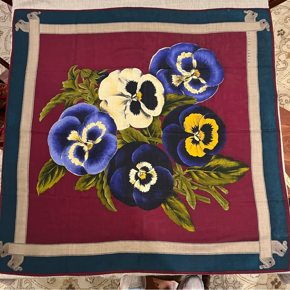 Perry Ellis Floral Wrap/Scarf - Burgundy, Blue, Yellow